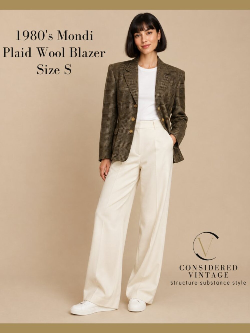 ✨ RARE FIND ✨ Mondi Brown Plaid Tailored Blazer with Gold Buttons